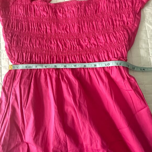 Jason Wu Fuchsia Smocked Midi Dress Eyelet Flutter Sleeves & Open Tie Back, XS - Picture 9 of 11